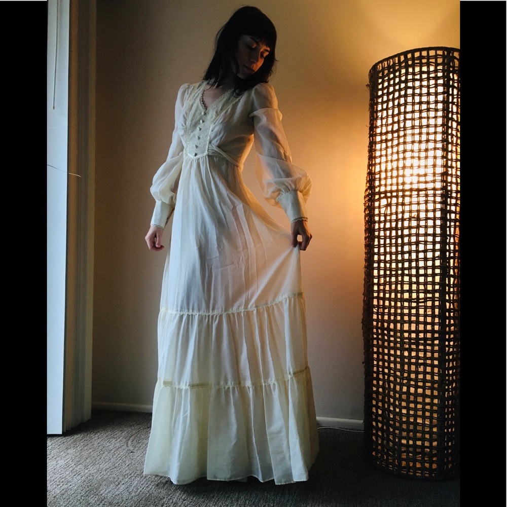 Vintage Prairie Boho Dress Wedding Hippie Lace Balloon Sleeve